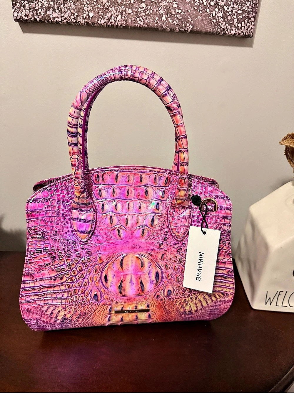 Brahmin Pink Embossed Satchel